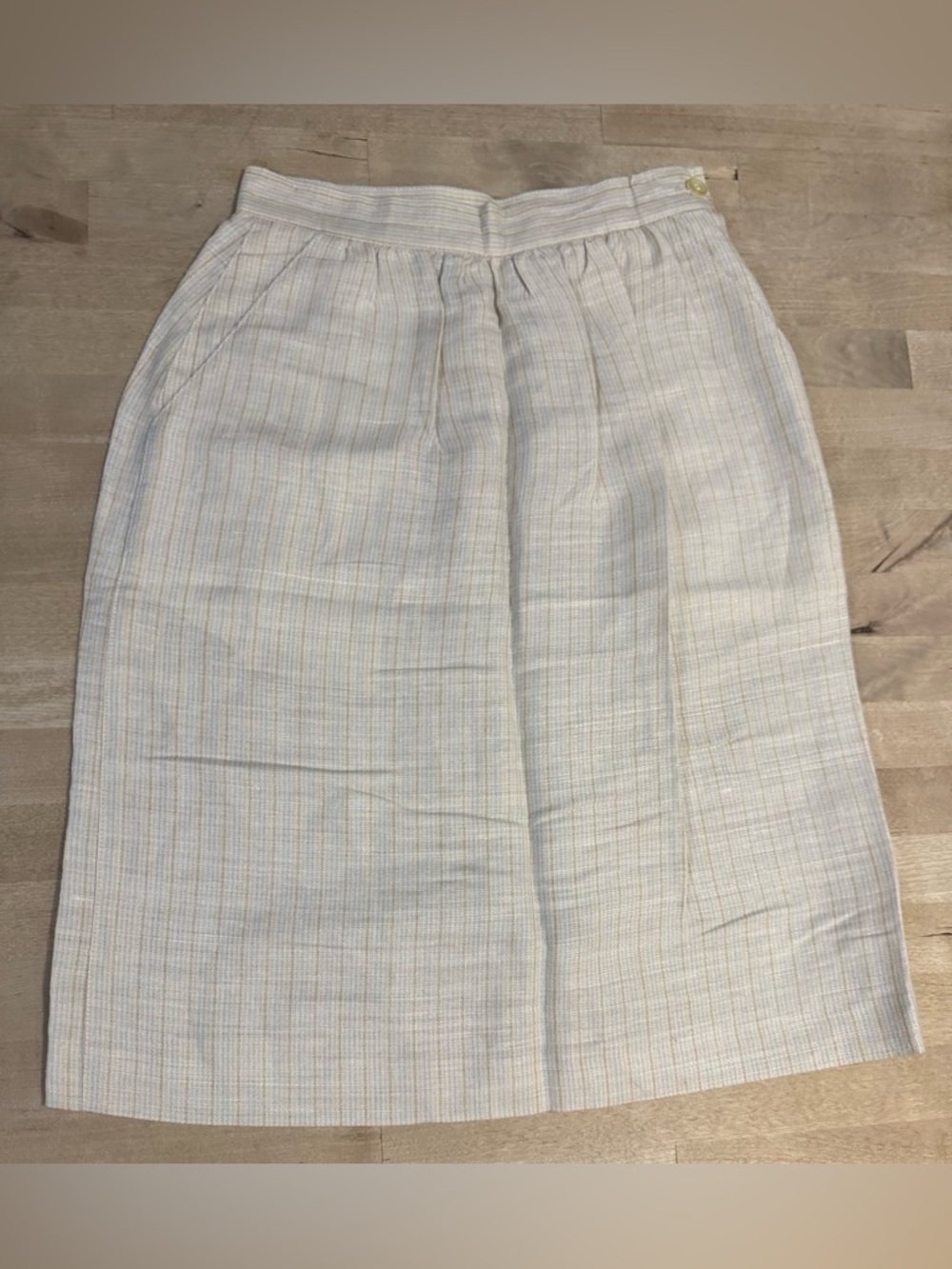Vintage Calvin Klein Cream Plaid linen blend Midi Skirt